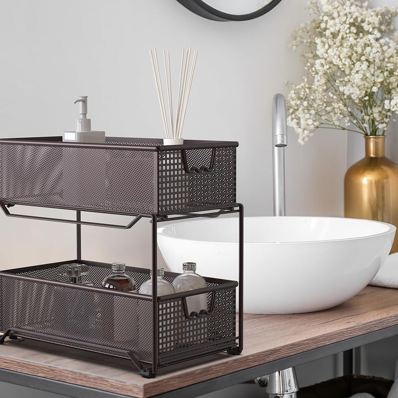 Deco Brothers 2 Tier Bathroom Storage Organizer with Pull-Out Drawer, Bronze - Image 5